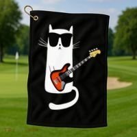 Funny Cat Wearing Sunglasses Playing Bass Guitar Golf Towel thumb 1