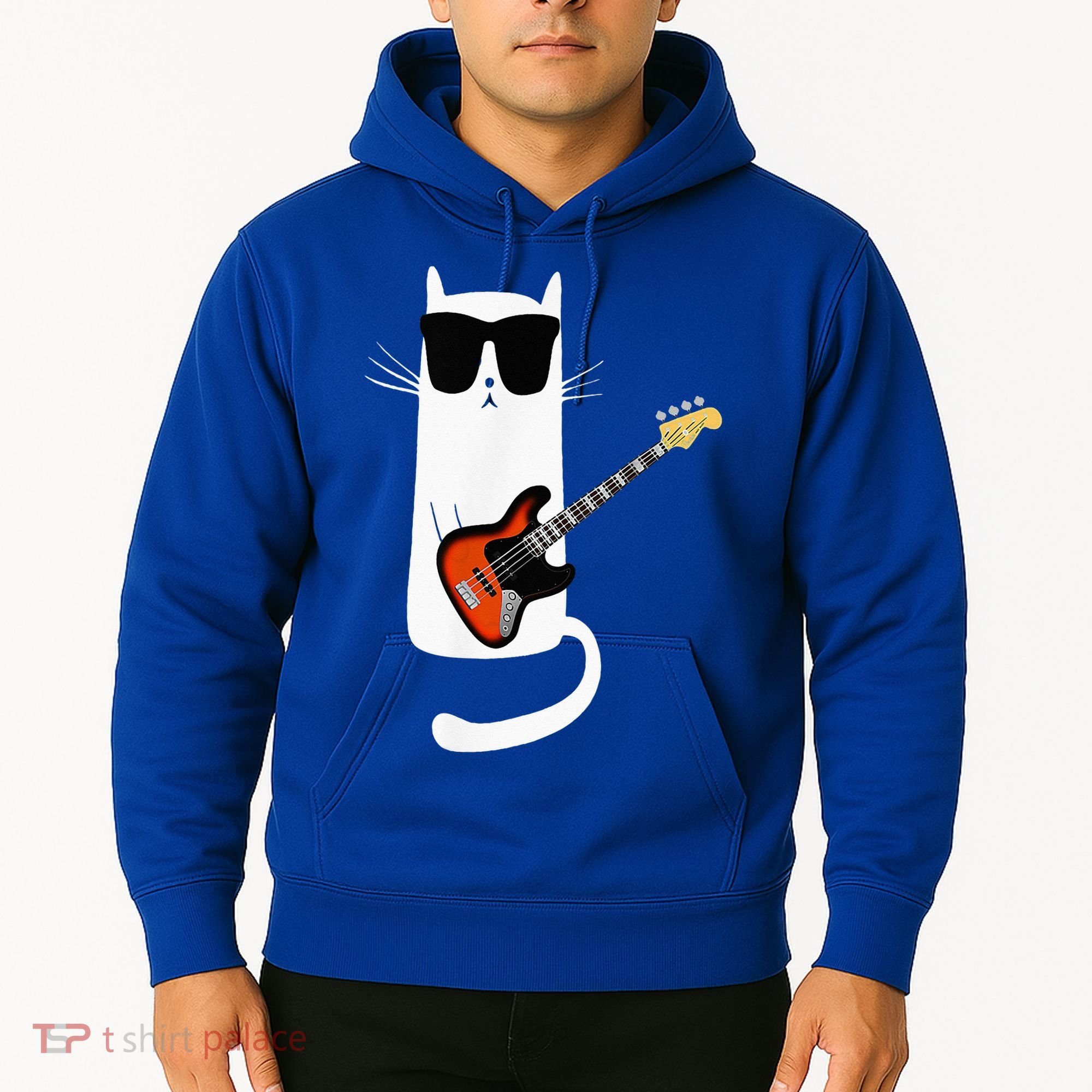 Funny Cat Wearing Sunglasses Playing Bass Guitar Hoodie