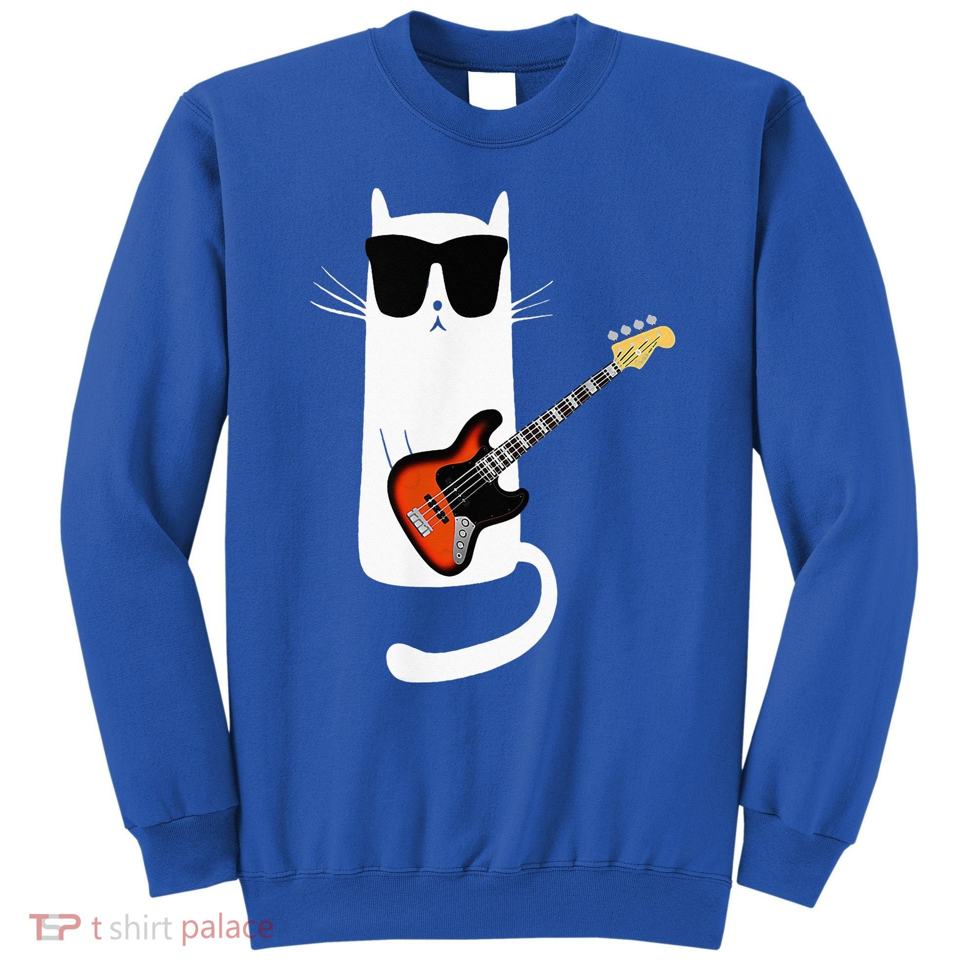 Funny Cat Wearing Sunglasses Playing Bass Guitar Sweatshirt