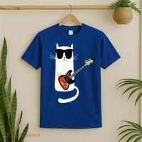 Funny Cat Wearing Sunglasses Playing Bass Guitar T-Shirt thumb 2