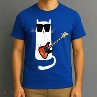 Funny Cat Wearing Sunglasses Playing Bass Guitar T-Shirt thumb 3
