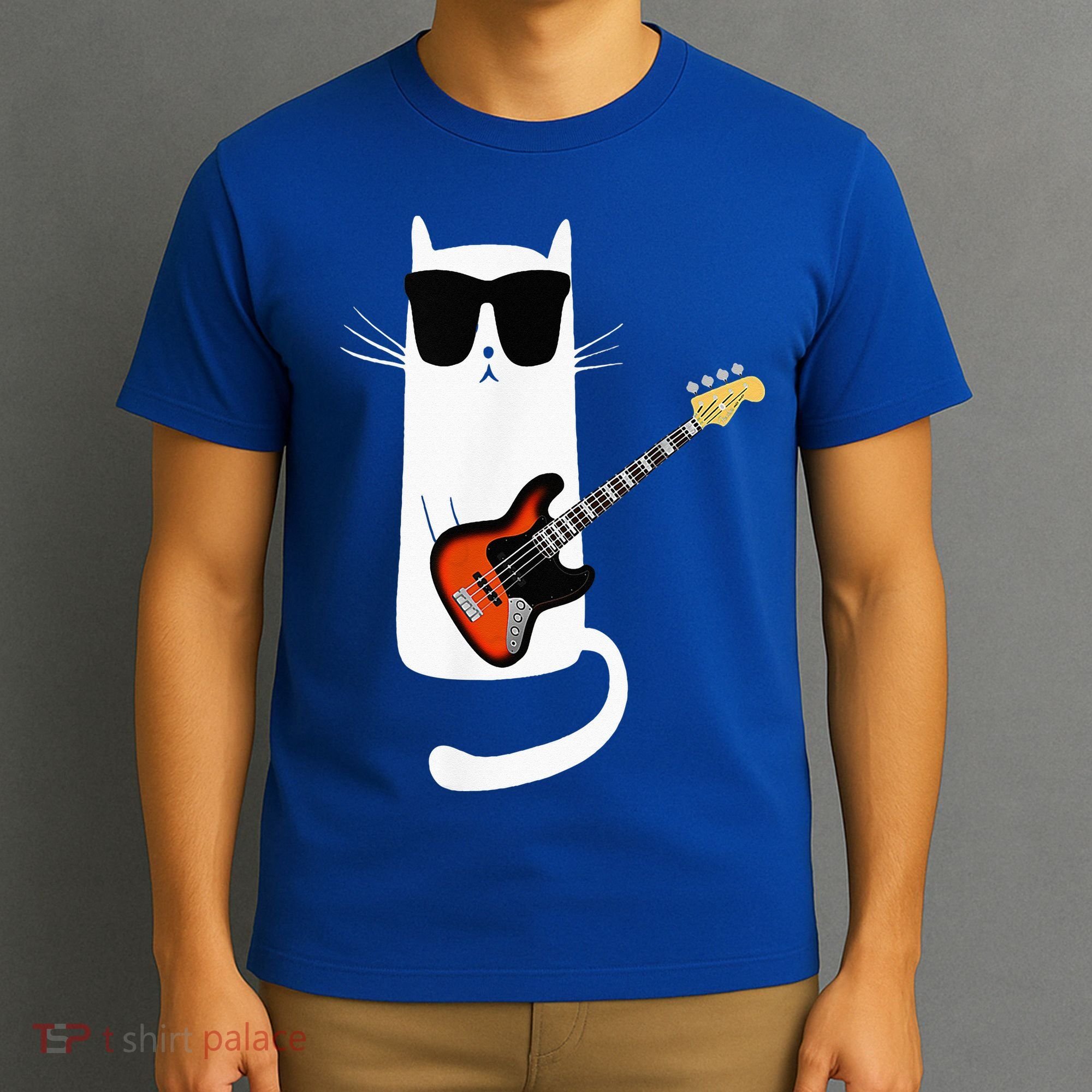 Funny Cat Wearing Sunglasses Playing Bass Guitar T-Shirt