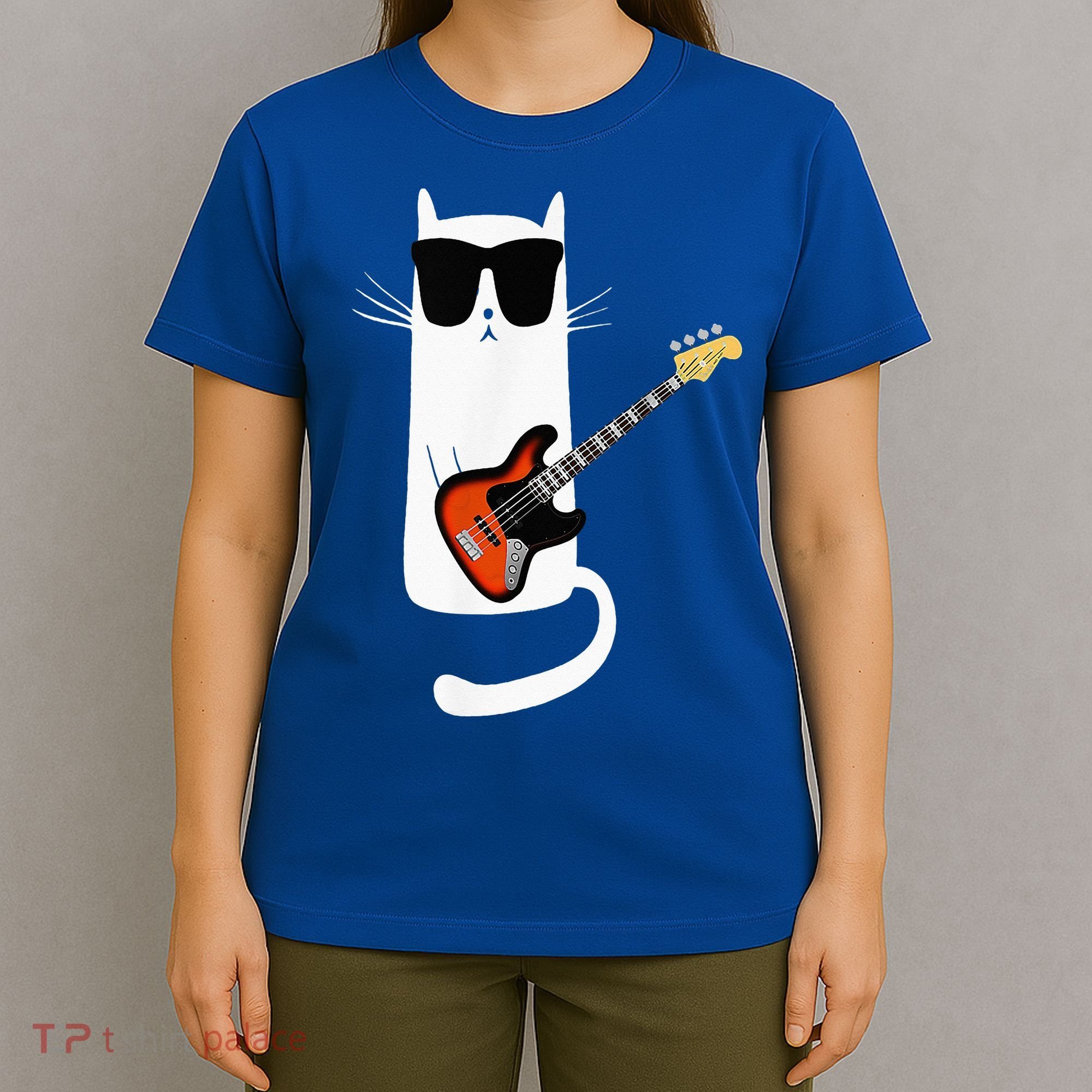 Funny Cat Wearing Sunglasses Playing Bass Guitar T-Shirt