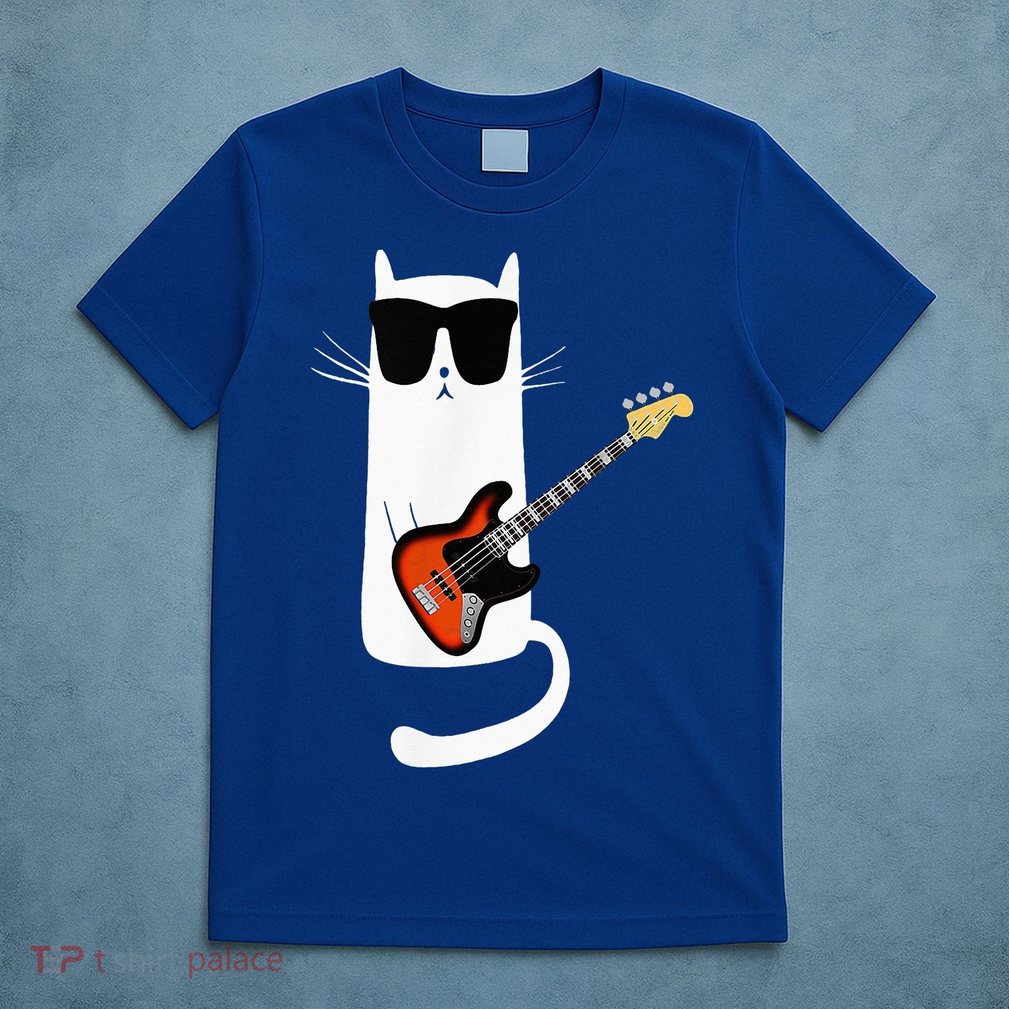 Funny Cat Wearing Sunglasses Playing Bass Guitar T-Shirt