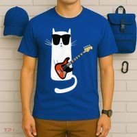 Funny Cat Wearing Sunglasses Playing Bass Guitar T-Shirt thumb 6