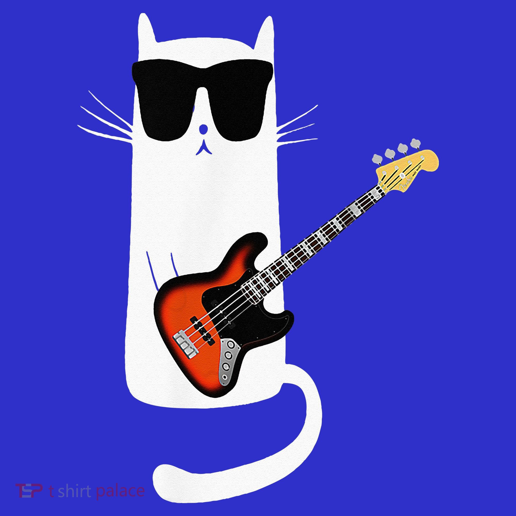 Funny Cat Wearing Sunglasses Playing Bass Guitar Mousepad