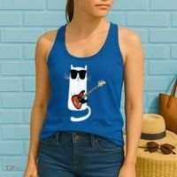 Funny Cat Wearing Sunglasses Playing Bass Guitar Women's Tank Top thumb 2