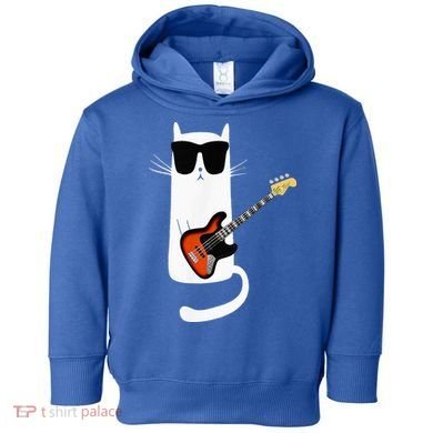 Funny Cat Wearing Sunglasses Playing Bass Guitar Toddler Hoodie