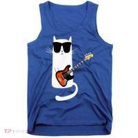 Funny Cat Wearing Sunglasses Playing Bass Guitar Tank Top thumb 0
