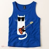 Funny Cat Wearing Sunglasses Playing Bass Guitar Tank Top thumb 2