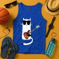 Funny Cat Wearing Sunglasses Playing Bass Guitar Tank Top thumb 4