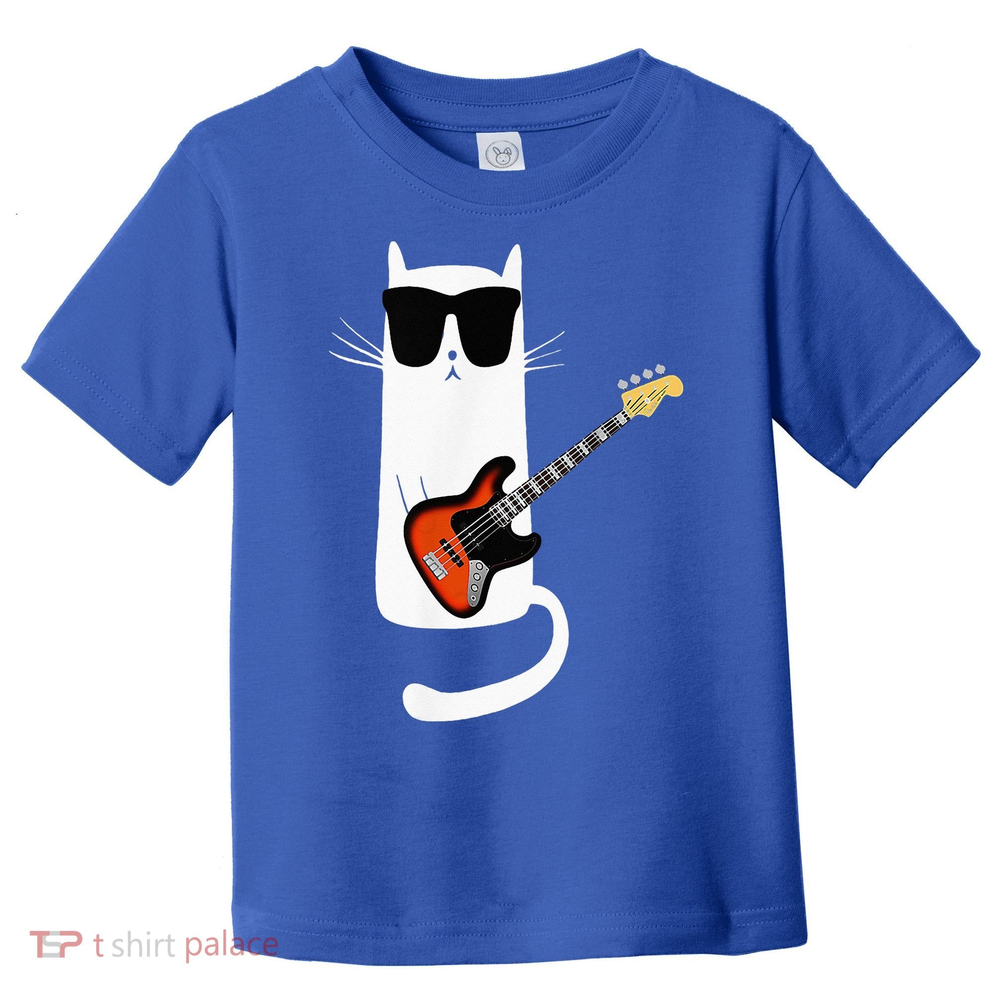 Funny Cat Wearing Sunglasses Playing Bass Guitar Toddler T-Shirt