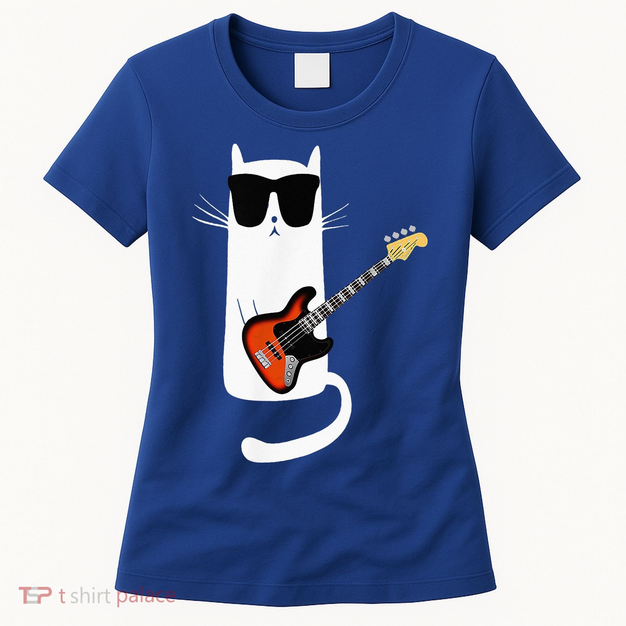 Funny Cat Wearing Sunglasses Playing Bass Guitar Women's T-Shirt