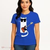 Funny Cat Wearing Sunglasses Playing Bass Guitar Women's T-Shirt thumb 4