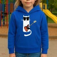 Funny Cat Wearing Sunglasses Playing Bass Guitar Kids Hoodie thumb 3
