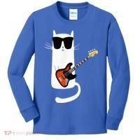 Funny Cat Wearing Sunglasses Playing Bass Guitar Kids Long Sleeve Shirt thumb 0