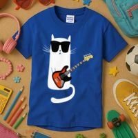 Funny Cat Wearing Sunglasses Playing Bass Guitar Kids T-Shirt thumb 3