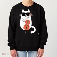 Funny Cat Wearing Sunglasses Playing Cello Cellist Musician Women's Sweatshirt thumb 0