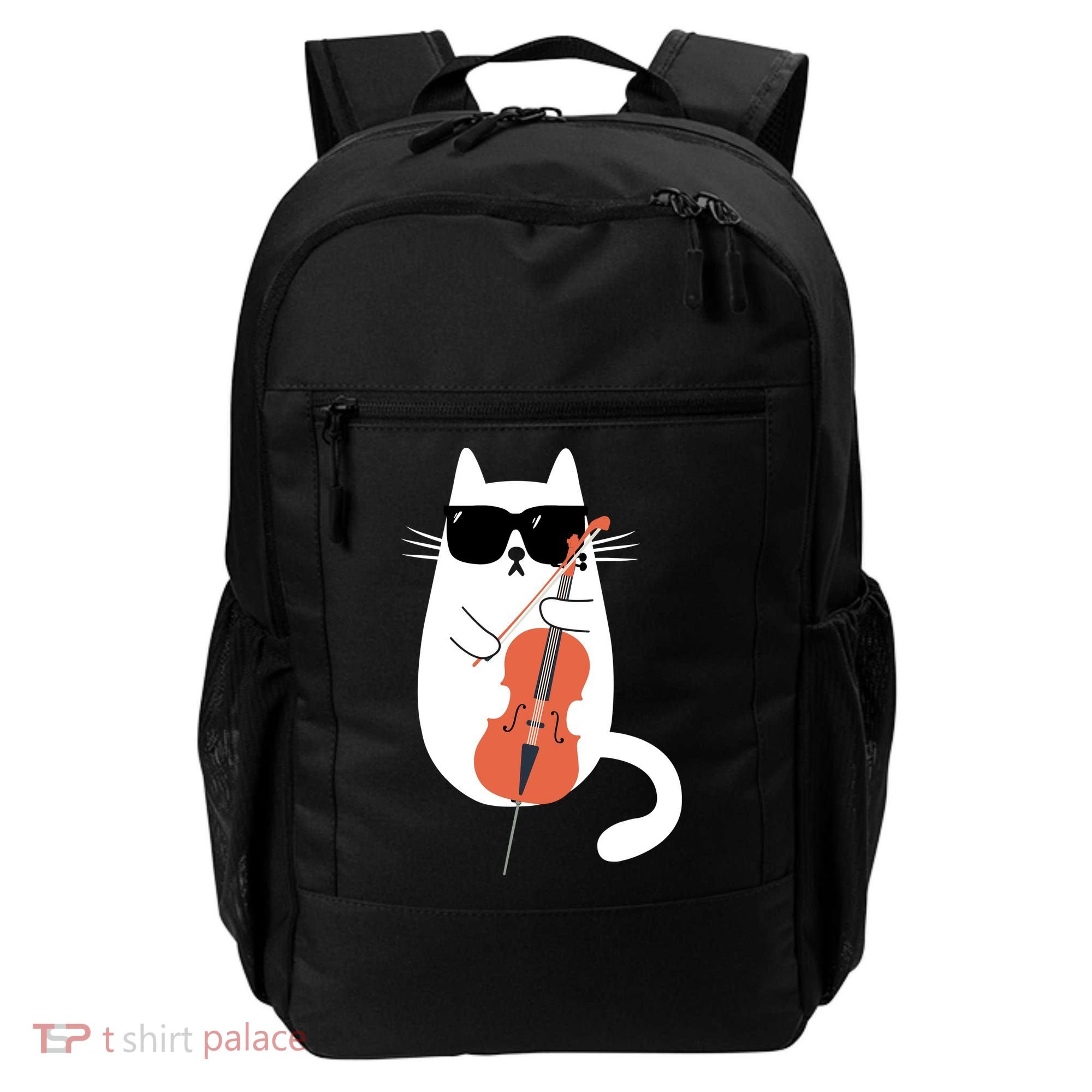 Funny Cat Wearing Sunglasses Playing Cello Cellist Musician Backpack