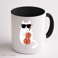 Funny Cat Wearing Sunglasses Playing Cello Cellist Musician Coffee Mug thumb 1