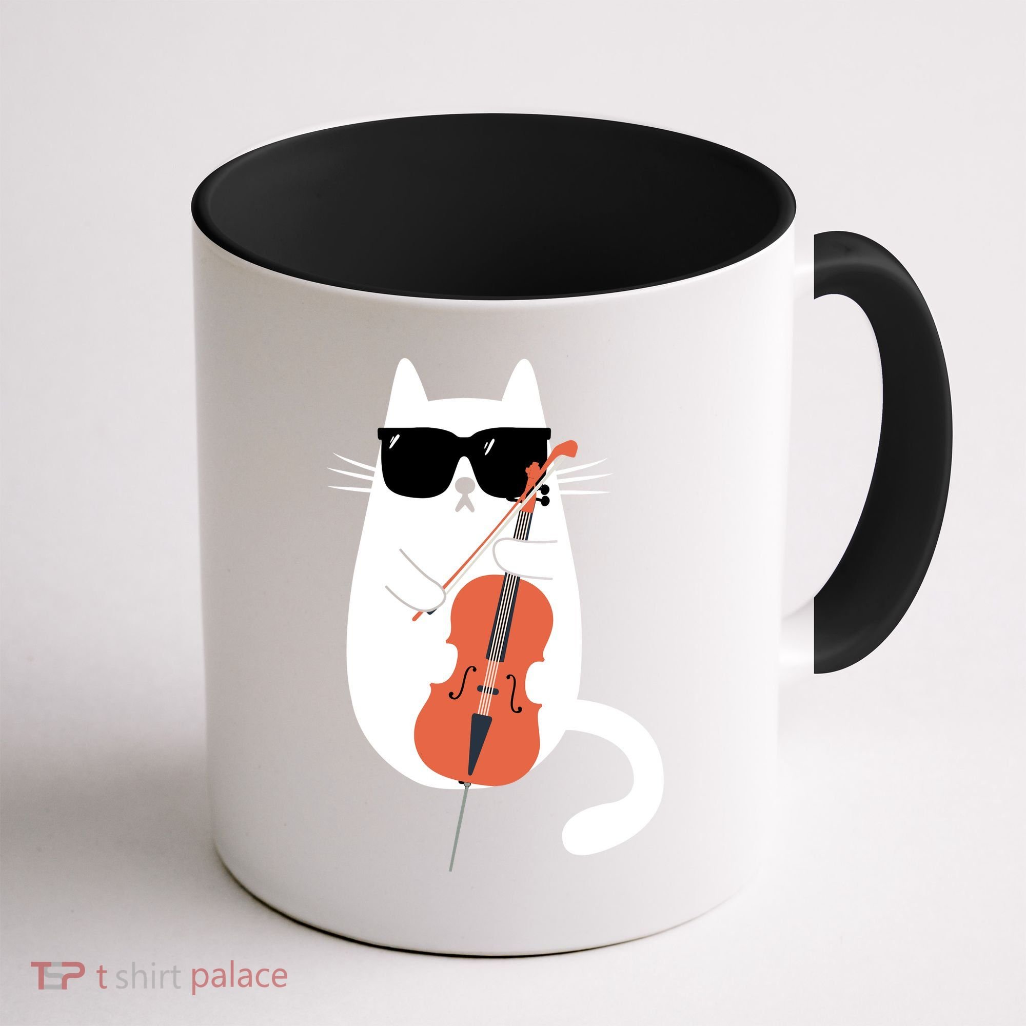 Funny Cat Wearing Sunglasses Playing Cello Cellist Musician Coffee Mug