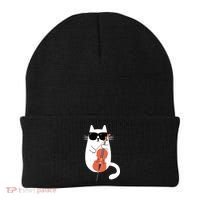 Funny Cat Wearing Sunglasses Playing Cello Cellist Musician Beanie thumb 0