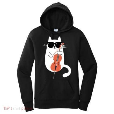 Funny Cat Wearing Sunglasses Playing Cello Cellist Musician Women's Hoodie