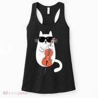 Funny Cat Wearing Sunglasses Playing Cello Cellist Musician Women's Tank Top thumb 0