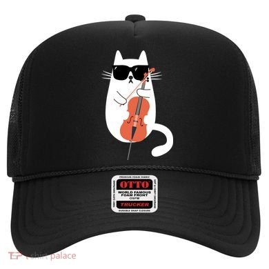 Funny Cat Wearing Sunglasses Playing Cello Cellist Musician Hat