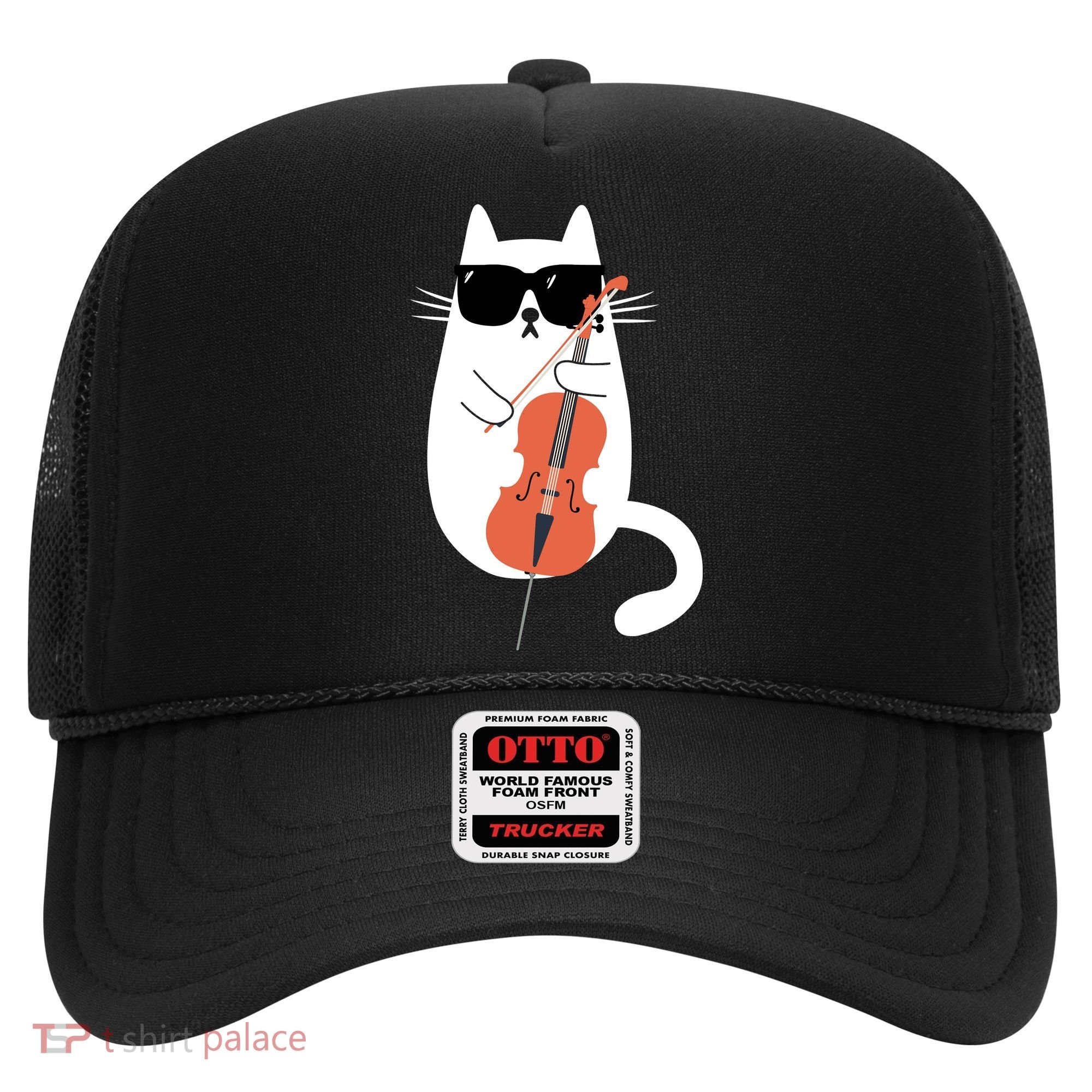 Funny Cat Wearing Sunglasses Playing Cello Cellist Musician Hat