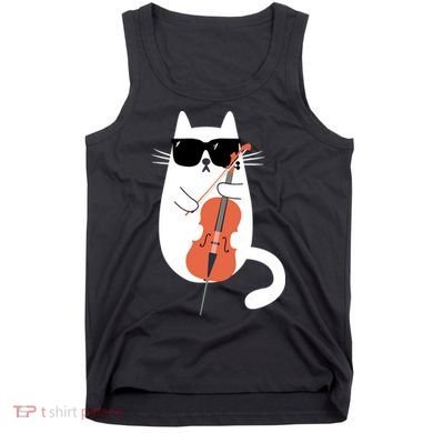 Funny Cat Wearing Sunglasses Playing Cello Cellist Musician Tank Top