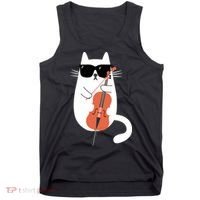 Funny Cat Wearing Sunglasses Playing Cello Cellist Musician Tank Top thumb 0