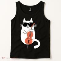 Funny Cat Wearing Sunglasses Playing Cello Cellist Musician Tank Top thumb 2
