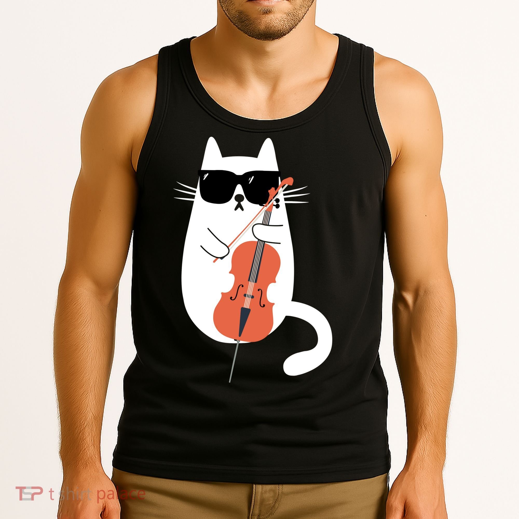 Funny Cat Wearing Sunglasses Playing Cello Cellist Musician Tank Top