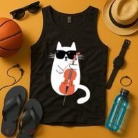 Funny Cat Wearing Sunglasses Playing Cello Cellist Musician Tank Top thumb 4