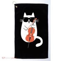 Funny Cat Wearing Sunglasses Playing Cello Cellist Musician Golf Towel thumb 0