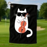Funny Cat Wearing Sunglasses Playing Cello Cellist Musician Golf Towel thumb 1