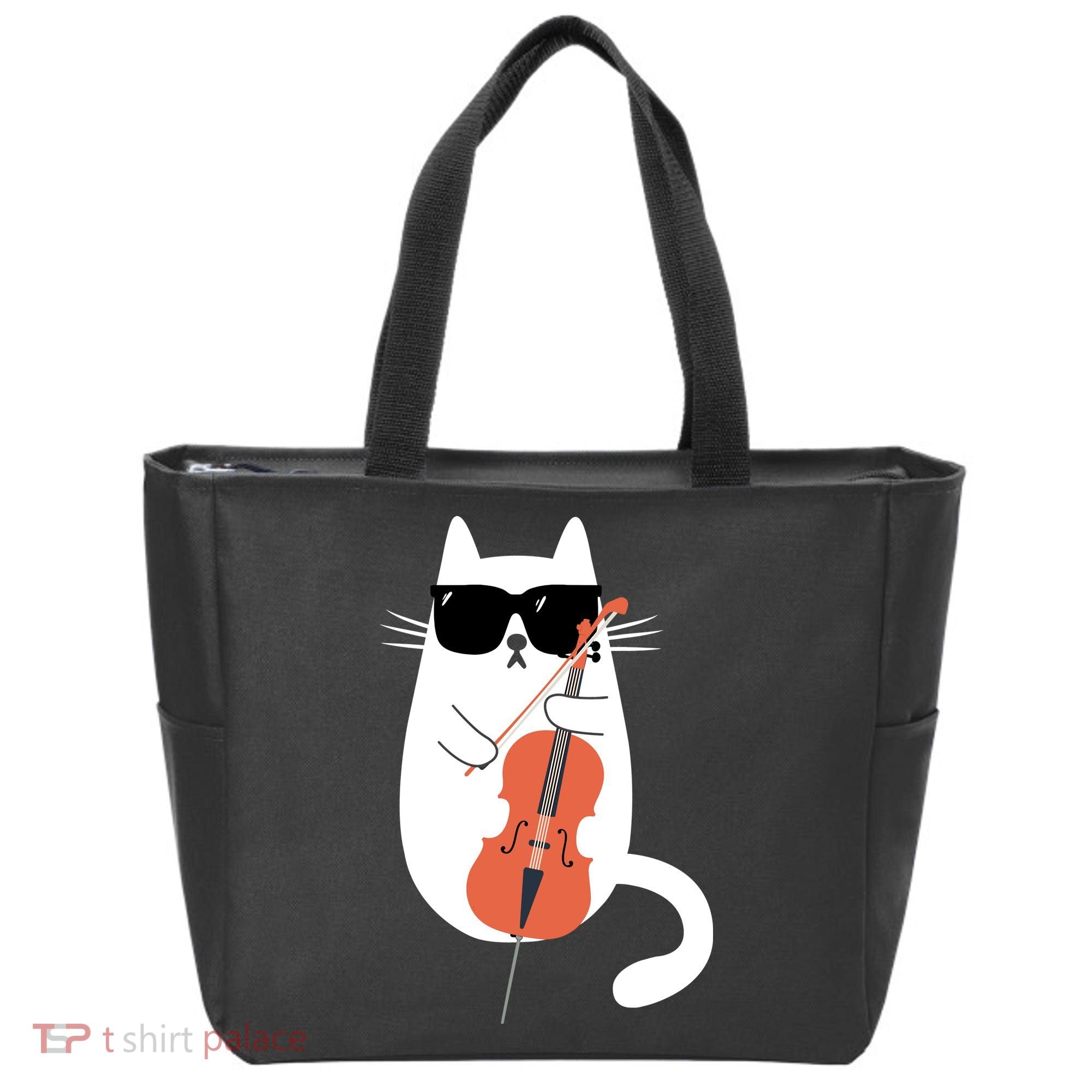 Funny Cat Wearing Sunglasses Playing Cello Cellist Musician Tote Bag