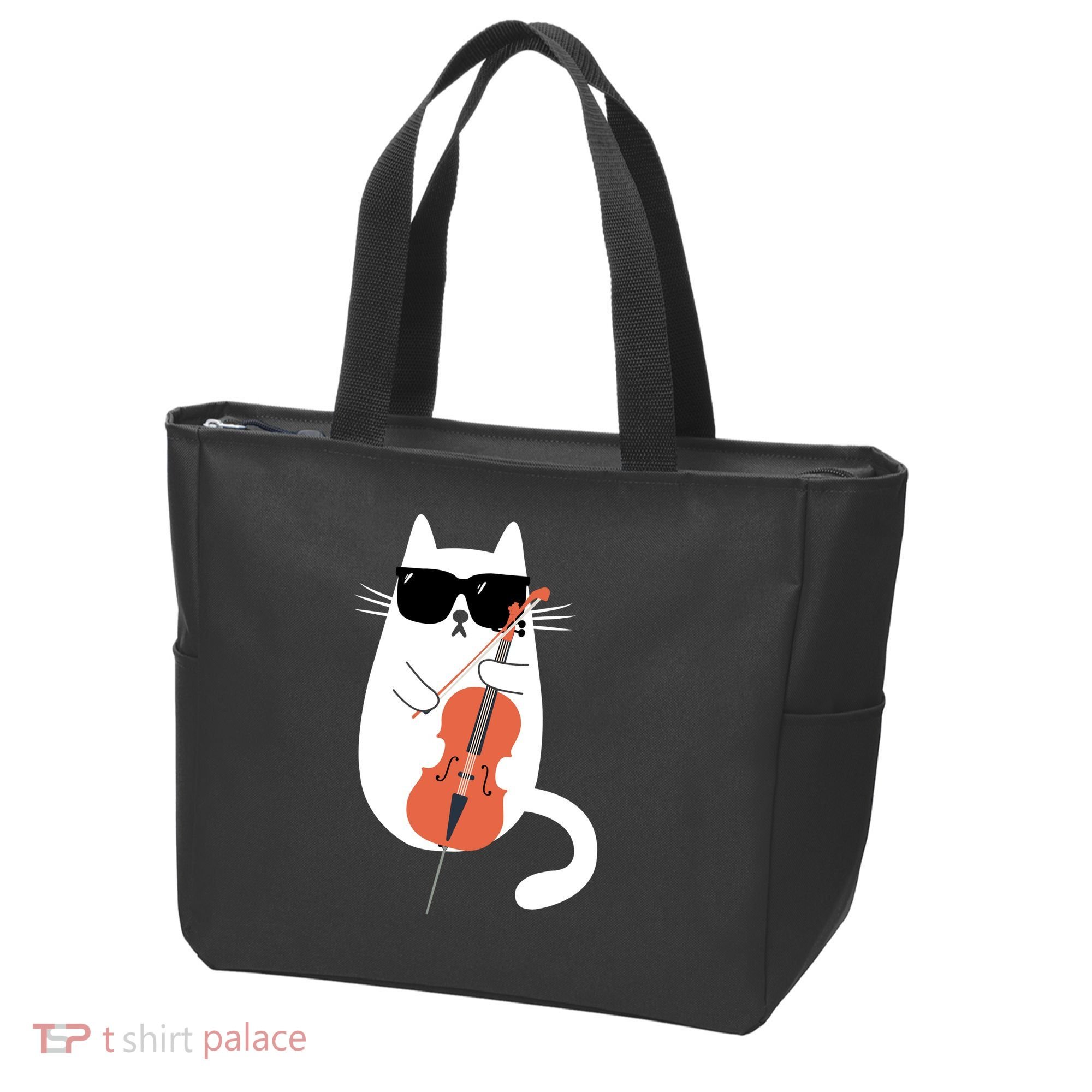 Funny Cat Wearing Sunglasses Playing Cello Cellist Musician Tote Bag