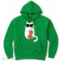 Funny Cat Wearing Sunglasses Playing Cello Cellist Musician Hoodie thumb 0