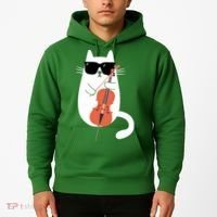 Funny Cat Wearing Sunglasses Playing Cello Cellist Musician Hoodie thumb 2