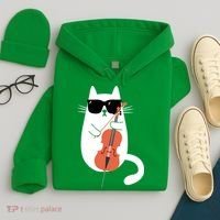 Funny Cat Wearing Sunglasses Playing Cello Cellist Musician Hoodie thumb 4