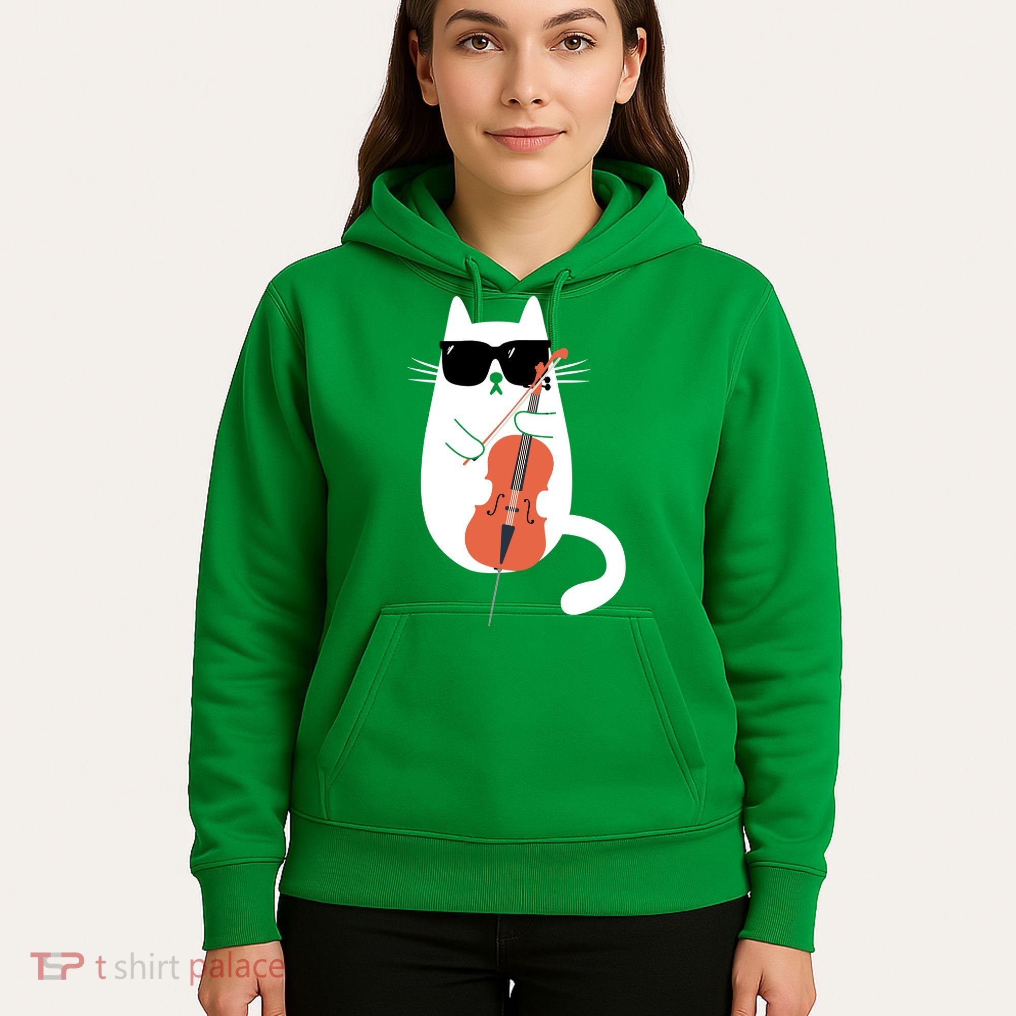 Funny Cat Wearing Sunglasses Playing Cello Cellist Musician Hoodie