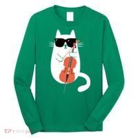 Funny Cat Wearing Sunglasses Playing Cello Cellist Musician Long Sleeve Shirt thumb 0