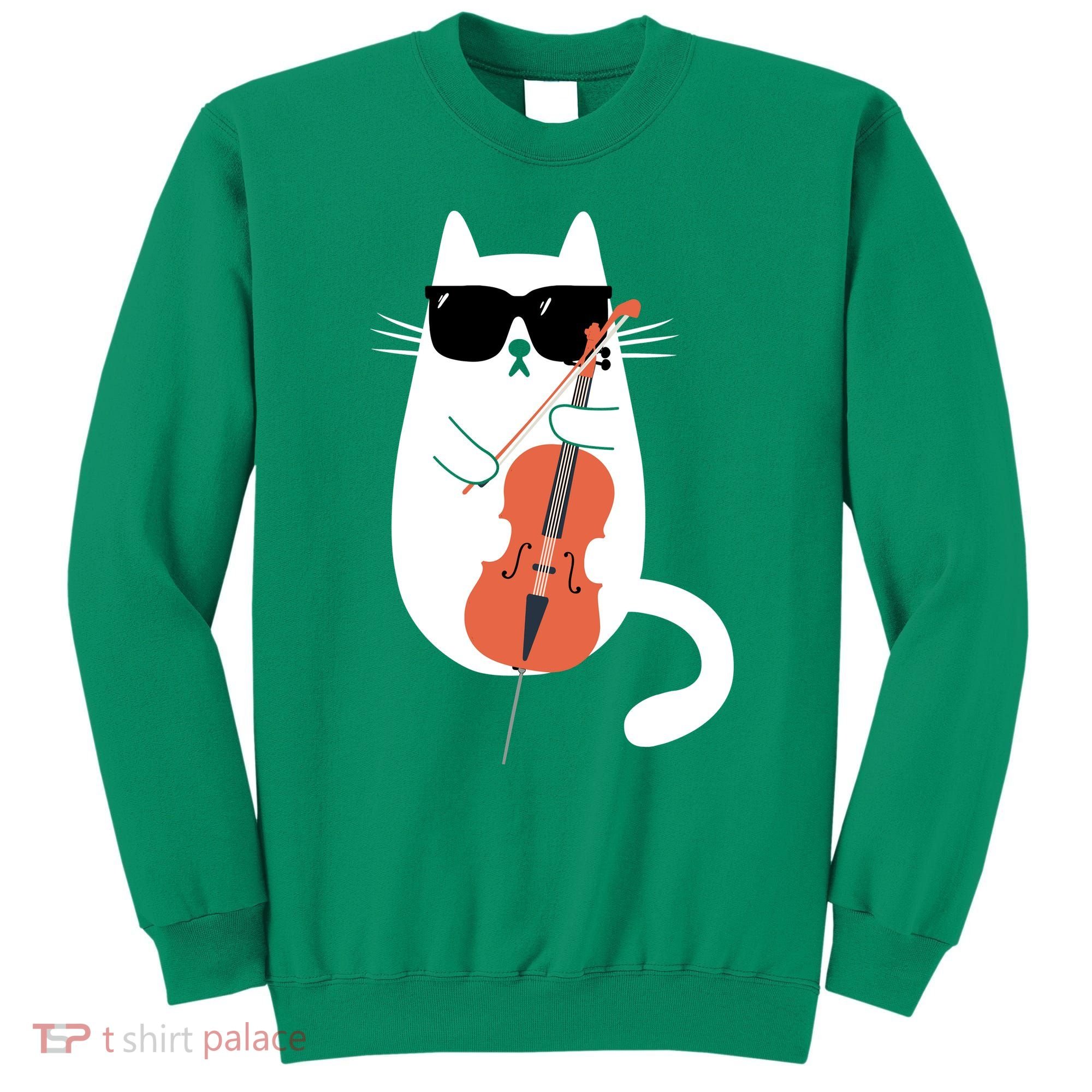 Funny Cat Wearing Sunglasses Playing Cello Cellist Musician Sweatshirt