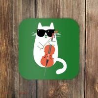Funny Cat Wearing Sunglasses Playing Cello Cellist Musician Coaster thumb 0
