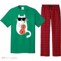 Funny Cat Wearing Sunglasses Playing Cello Cellist Musician Pajama Set thumb 0