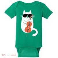 Funny Cat Wearing Sunglasses Playing Cello Cellist Musician Baby Bodysuit thumb 0