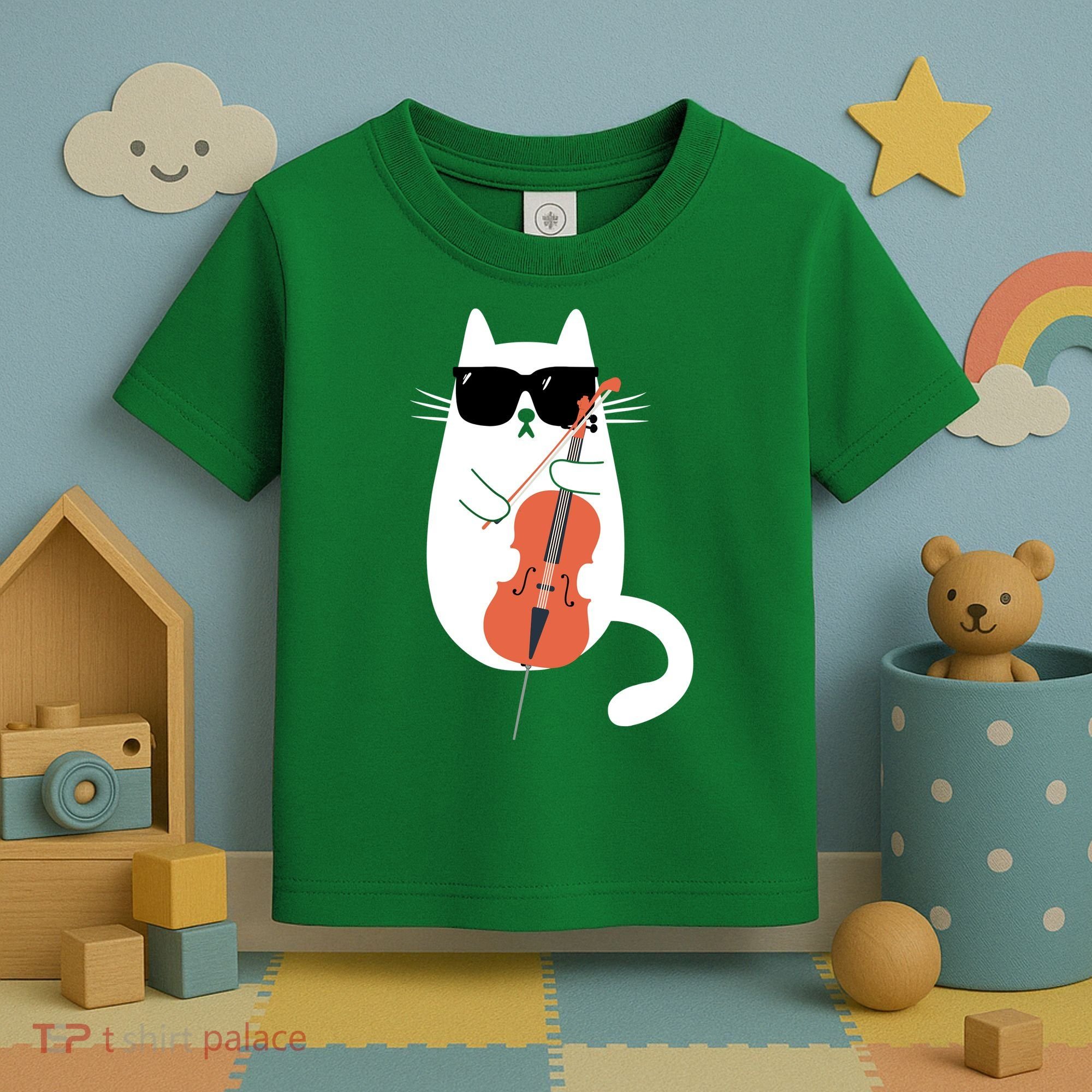 Funny Cat Wearing Sunglasses Playing Cello Cellist Musician Toddler T-Shirt