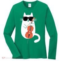 Funny Cat Wearing Sunglasses Playing Cello Cellist Musician Women's Long Sleeve Shirt thumb 0